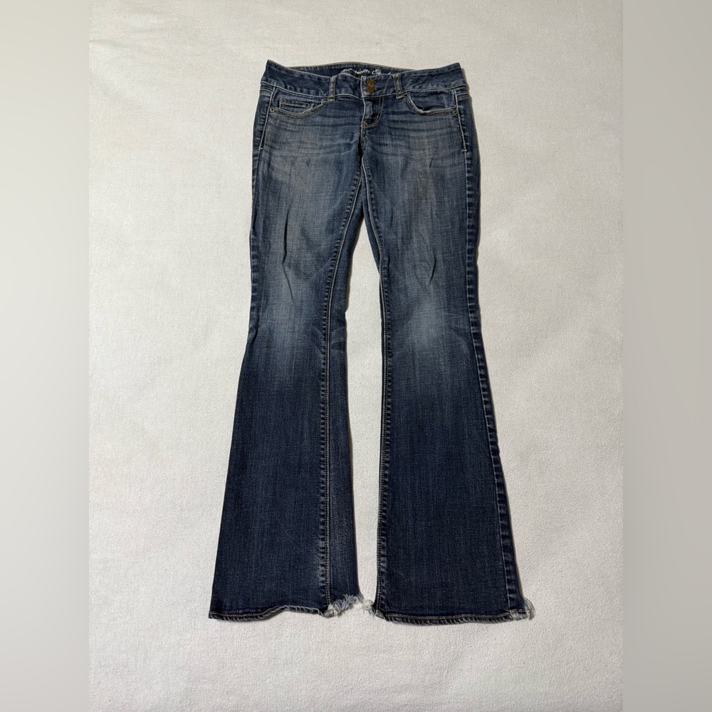 American Eagle Jeans Womens 4 Reg Blue‎ Artist Flare Low Rise Y2K Dark Wash